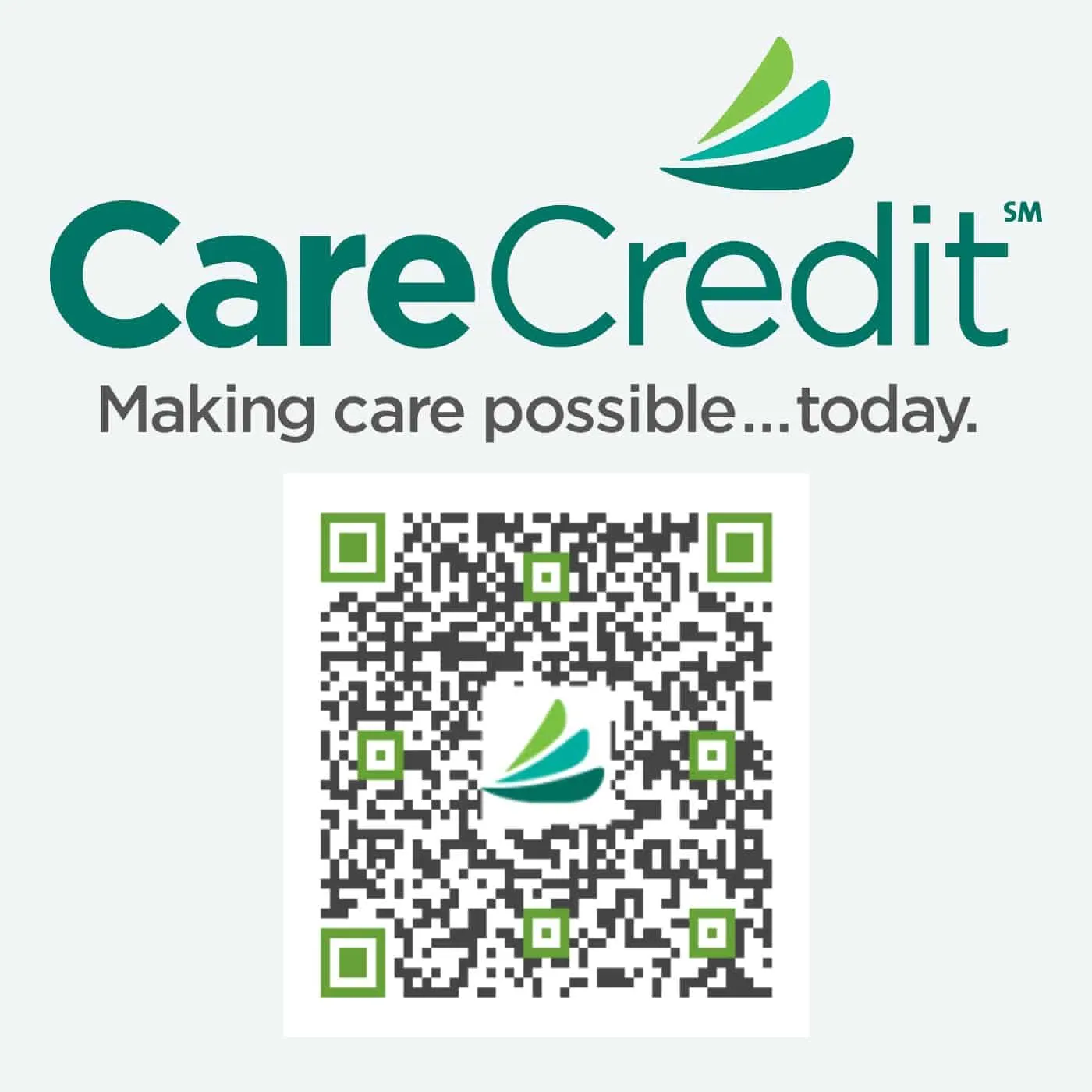 CareCredit: Making care possible today. Scan the QR code to apply.
