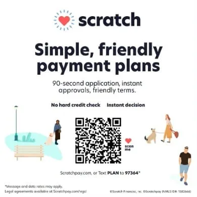 Scratch: simple, friendly payment plans. Scan the QR code to check your plan options.